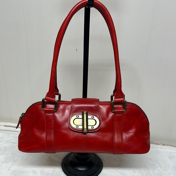 Nordstrom Red Leather Shoulder Bag with Elegant Design and Turnlock closure - Picture 1 of 16